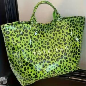 Women’s THE TOTE Handbag PVC -Green & Black Leopard Print-